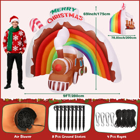 LifeIdeas inflatable Christmas train with archway tunnel and candy cane design adds festive curb appeal