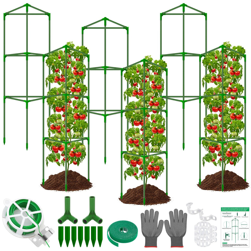 LifeisLuck 6-pack tomato cages 56-inch tall provide sturdy support for tall tomato plants.