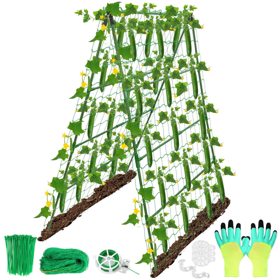 LifeisLuck cucumber trellis with outdoor A-frame provides sturdy support for climbing plants.