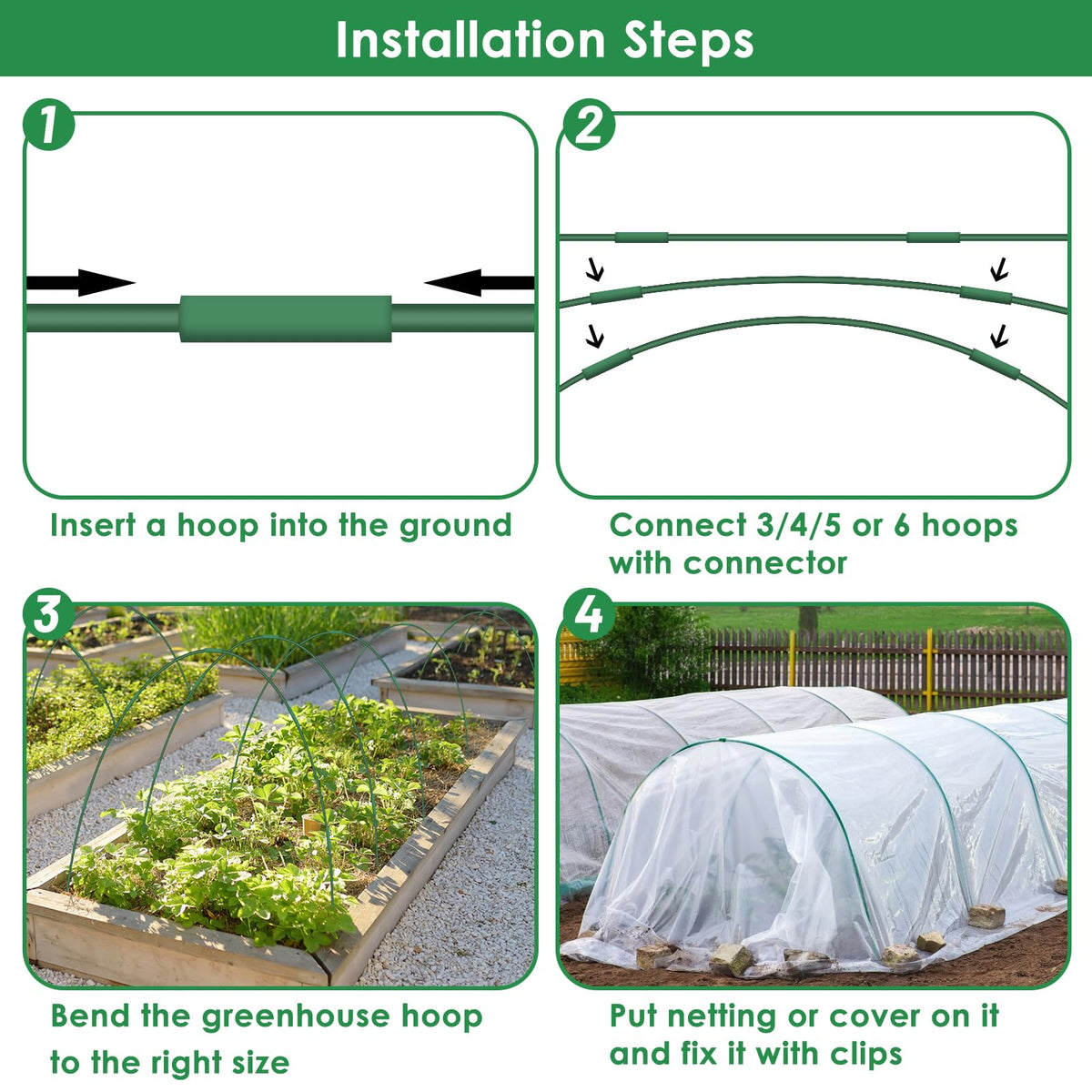 LifeisLuck hoop house kit frame shown with shade cloth and netting compatibility