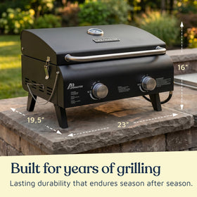 Lifemaster 275 sq in cooking area ideal for burgers, veggies, and sides.