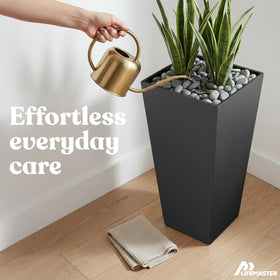 Lifemaster black modern planter complements contemporary exteriors