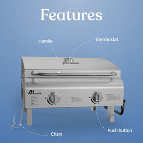 Lifemaster ideal for grilling burgers, chicken, and vegetables outdoors.