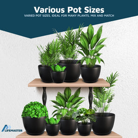 Lifemaster plant pots in varied sizes for small to large plants.