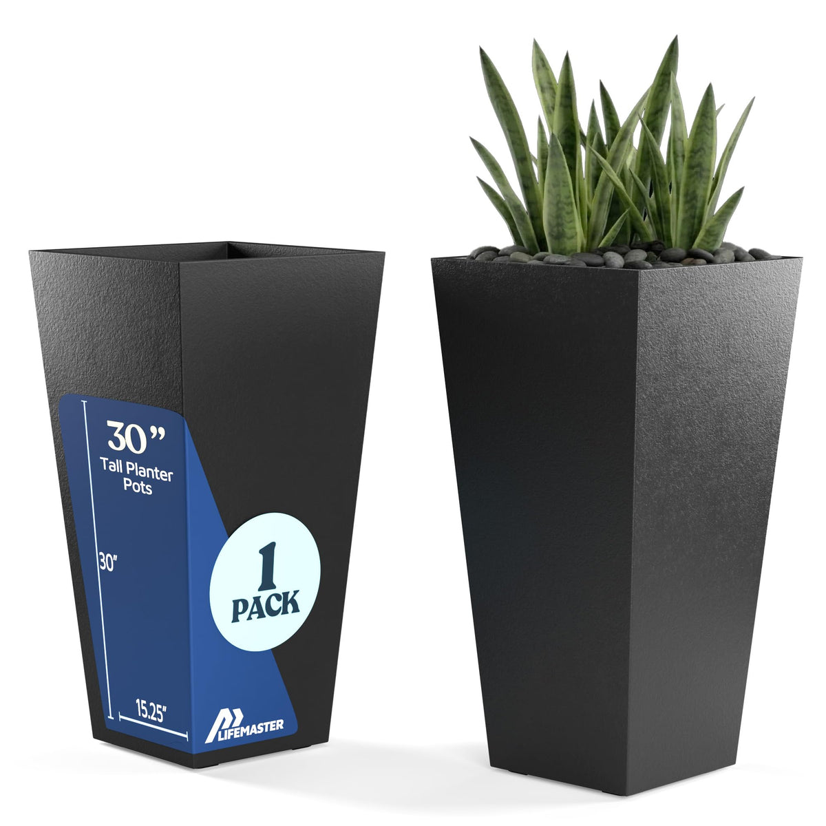 Lifemaster resin tall planter 30inch at front door adds height and curb appeal