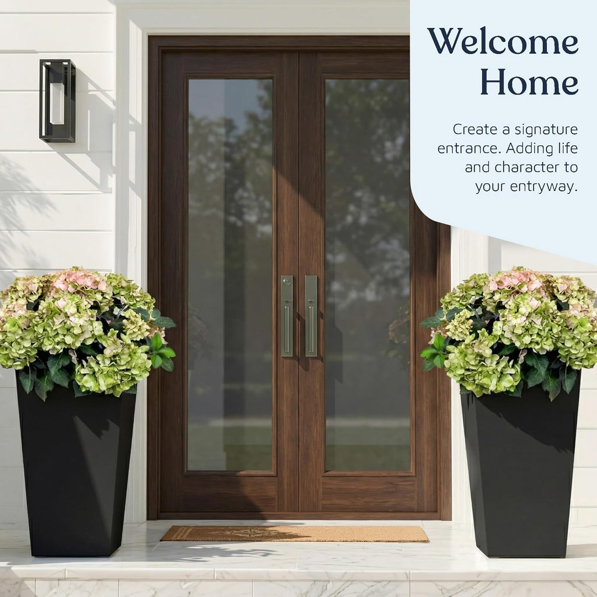 Lifemaster resin tapered planter outdoors with weather-resistant design