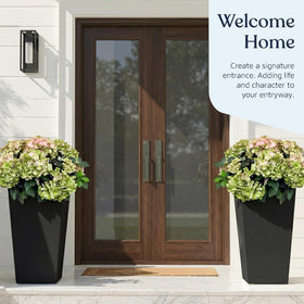 Lifemaster resin tapered planter outdoors with weather-resistant design