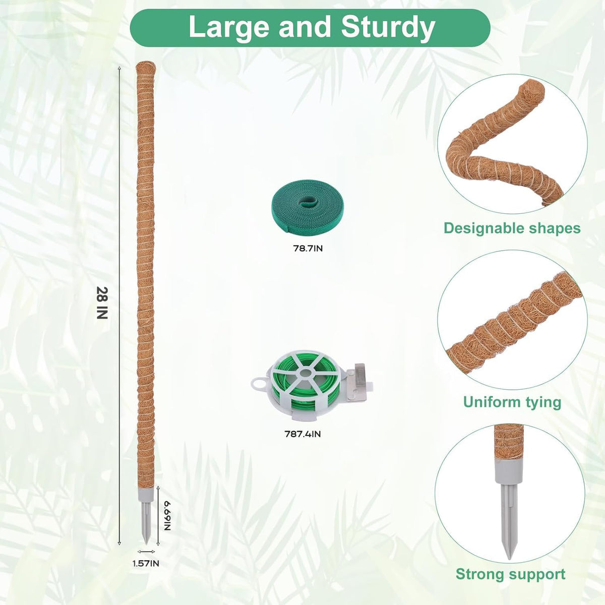 LifeNest moss pole package contents with pole and ties