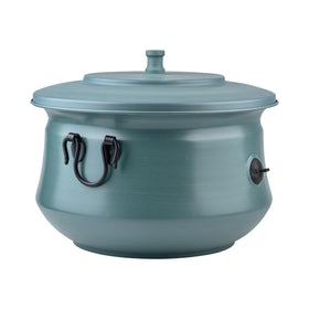 LifeSmart decorative garden hose holder in green, front view showcasing stylish outdoor storage.