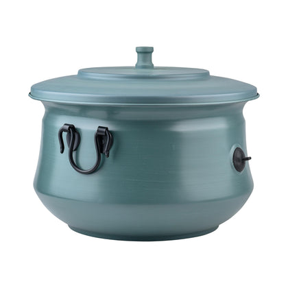 LifeSmart decorative garden hose holder in green, front view showcasing stylish outdoor storage.