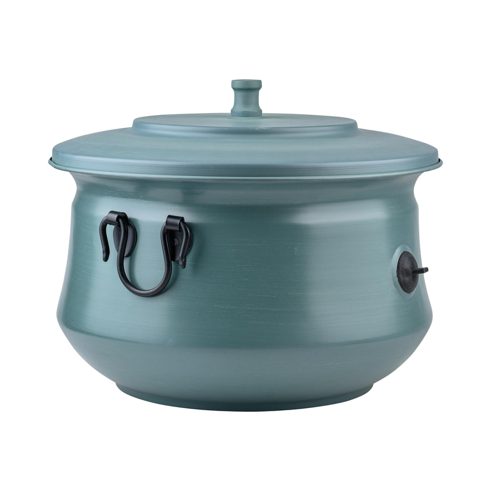 LifeSmart decorative garden hose holder in green, front view showcasing stylish outdoor storage.