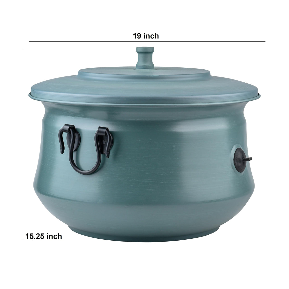 LifeSmart decorative garden hose holder green, lid closed, protecting hose from the elements.