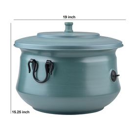 LifeSmart decorative garden hose holder green, lid closed, protecting hose from the elements.