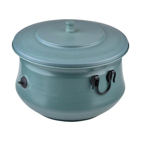 LifeSmart decorative garden hose holder green, lid open, revealing ample interior space.