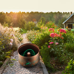 LifeSmart hose storage pot outdoor decor blends with garden spaces