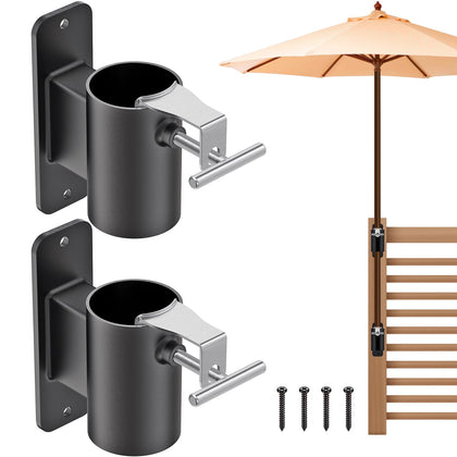 Lifeswell heavy-duty deck railing umbrella holder secures 1–2 inch poles on an outdoor railing.