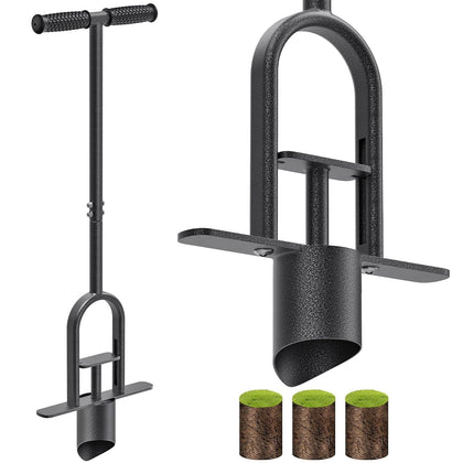 Lifeswell heavy-duty long-handled bulb planter enables stand-up planting in the yard.