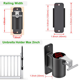 Lifeswell railing-mount umbrella stand fits 1-2 inch poles for space-saving shade.