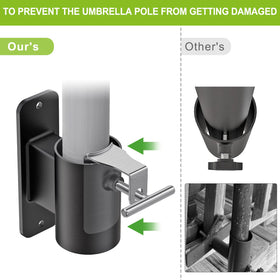 Lifeswell welded construction umbrella holder offers a sturdy deck rail mount.