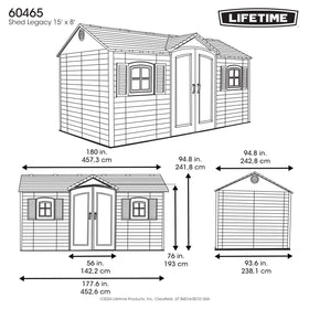 Lifetime 15x8 shed assembly-ready package for straightforward setup.