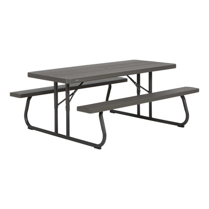 Lifetime 6-foot classic folding picnic table ready for backyard meals with eight-seat capacity.