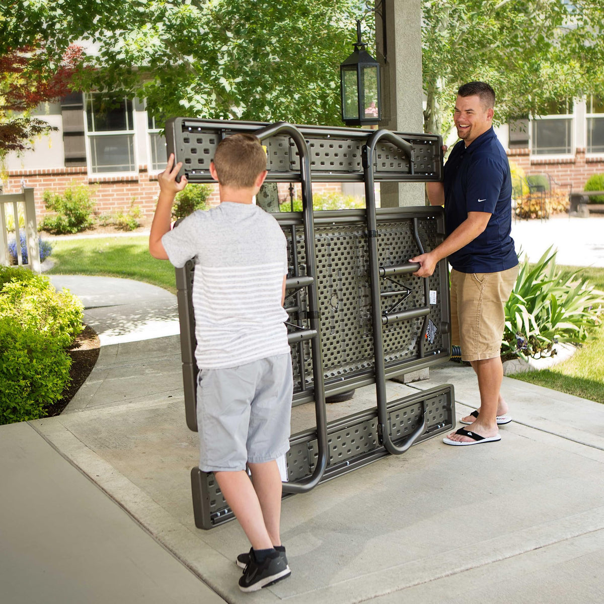 Stain-resistant HDPE surface cleans easily after meals.
