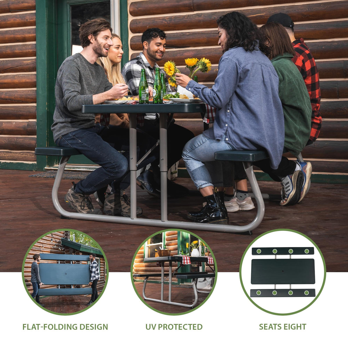 LIFETIME 6-Foot Picnic Table benches and sturdy gray frame for eight guests