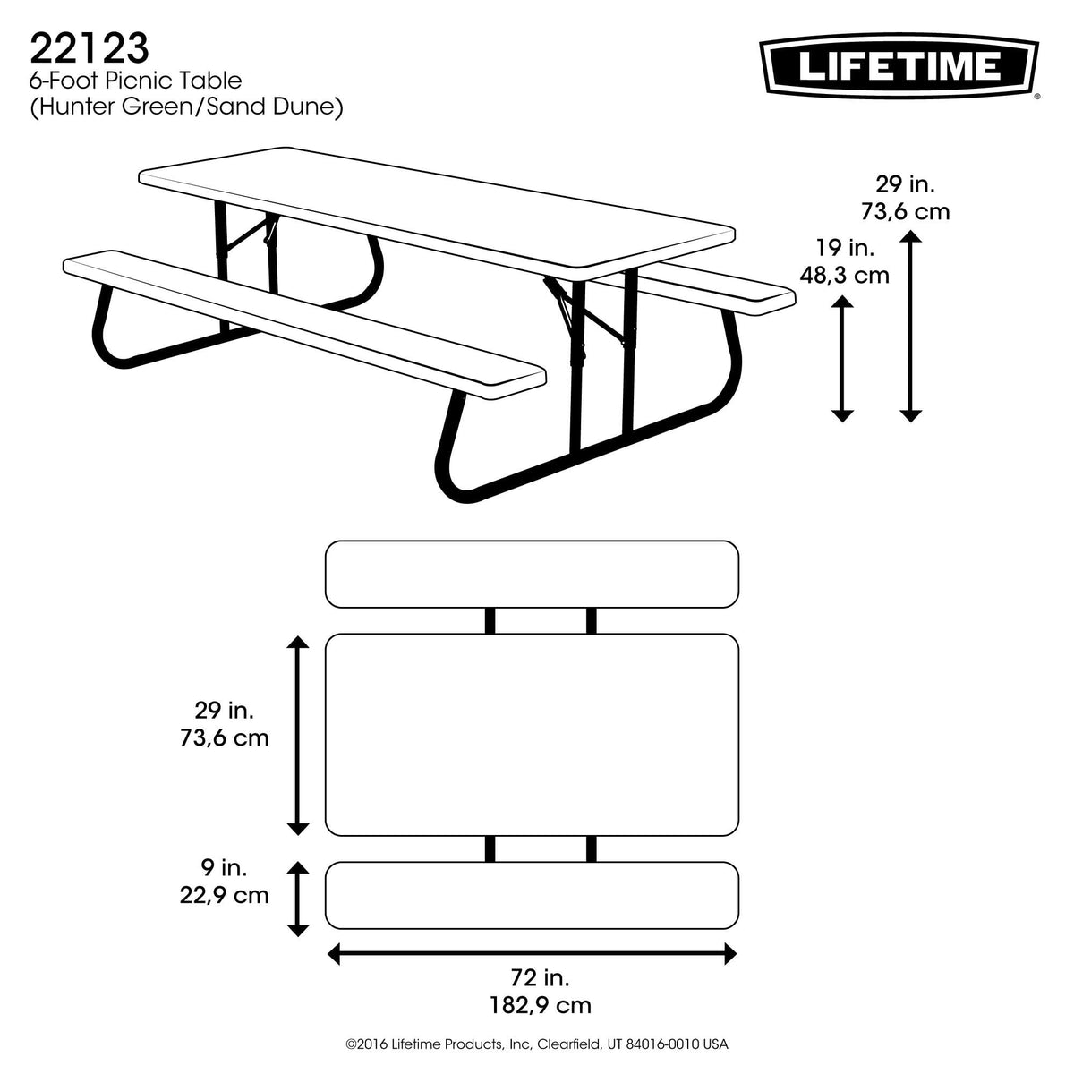 LIFETIME 6-Foot Picnic Table green top gray frame in outdoor setting
