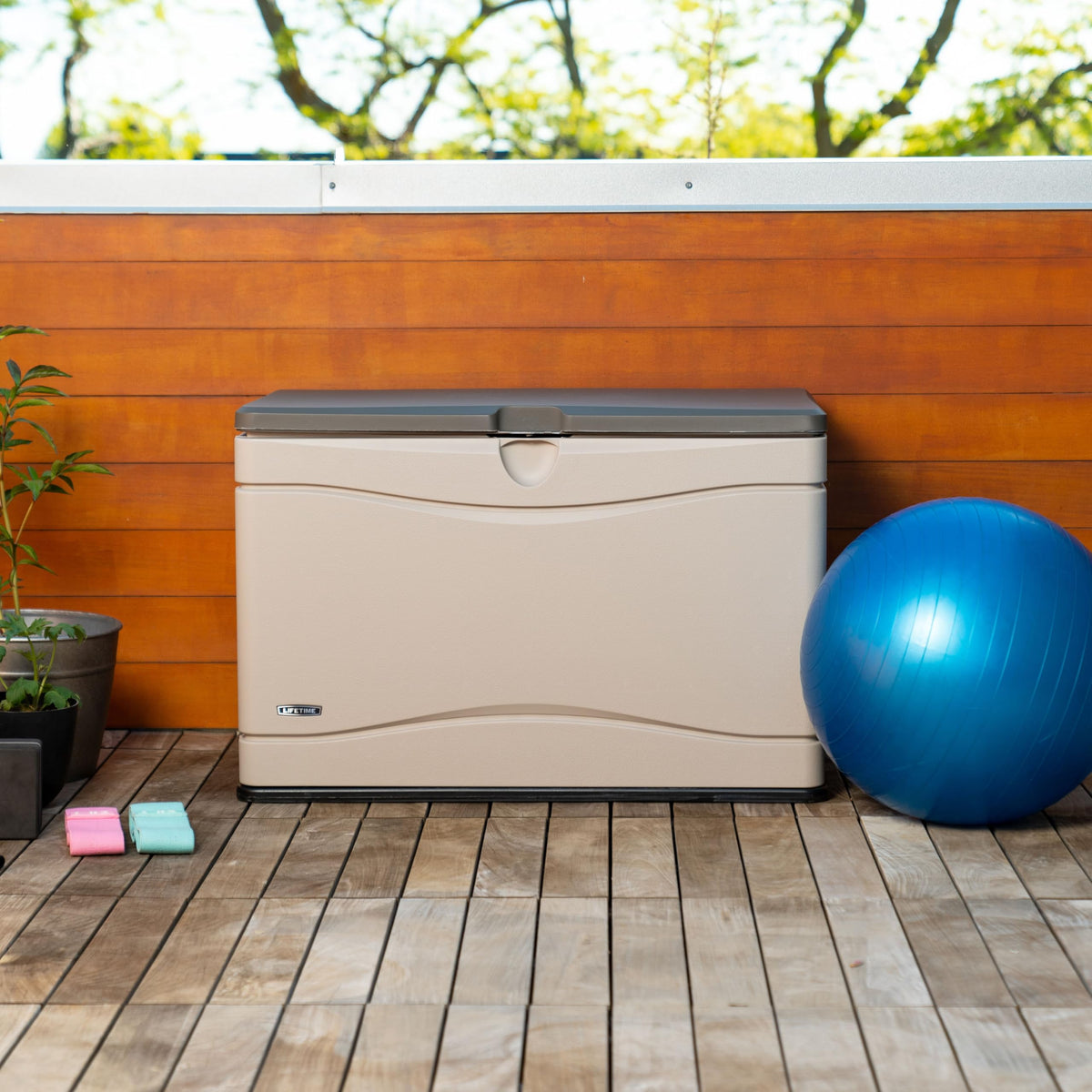 LIFETIME 60103 interior 80-gallon space for patio items.