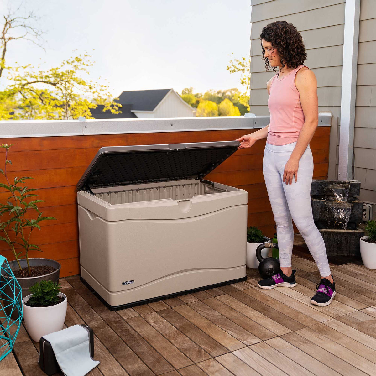 LIFETIME 60103 outdoor bench use demonstrates versatile seating.