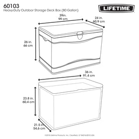 LIFETIME 60103 weather seal keeps contents dry outdoors.