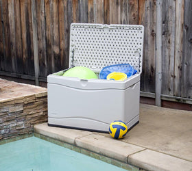 LIFETIME deck box with molded side handles for easy transport.