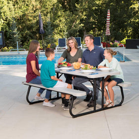LIFETIME edge-design reinforcement protects table edges during use.