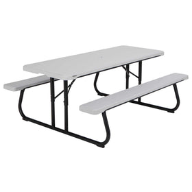 LIFETIME 6-foot folding picnic table ready for outdoor meals and gatherings.