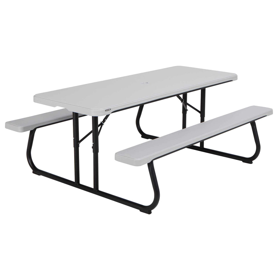 LIFETIME 6-foot folding picnic table ready for outdoor meals and gatherings.