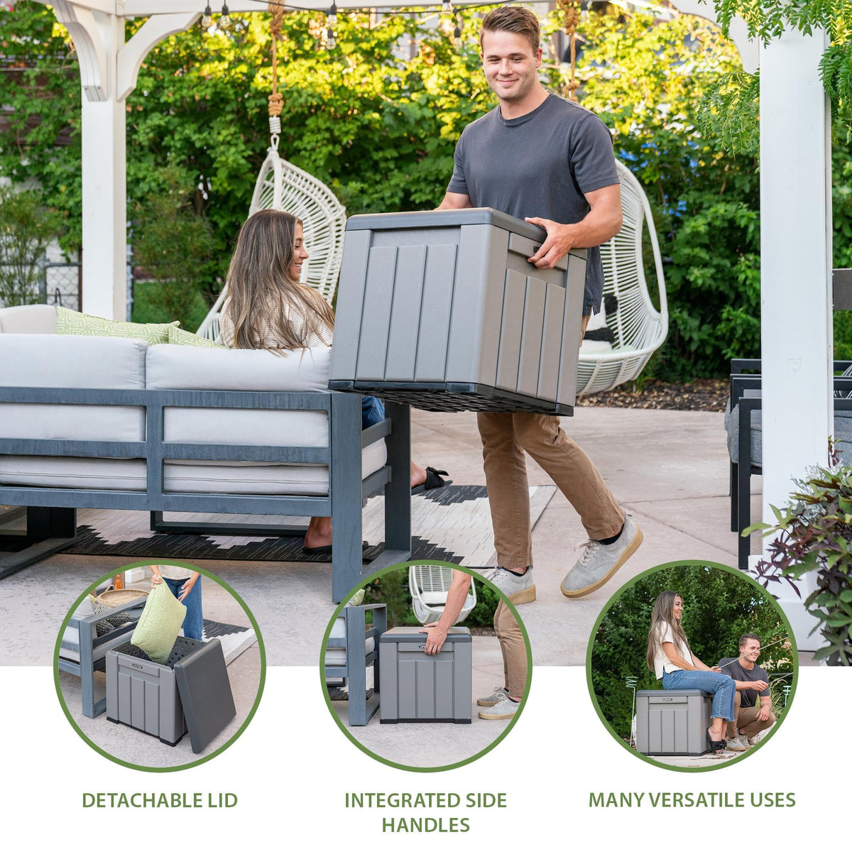 LIFETIME storage cube detachable lid allows easy access and secure closure.
