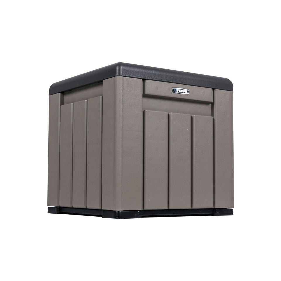 LIFETIME storage cube outdoor utility box keeps gear organized and protected.