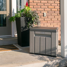 LIFETIME storage cube weather-resistant panels protect contents from the elements.