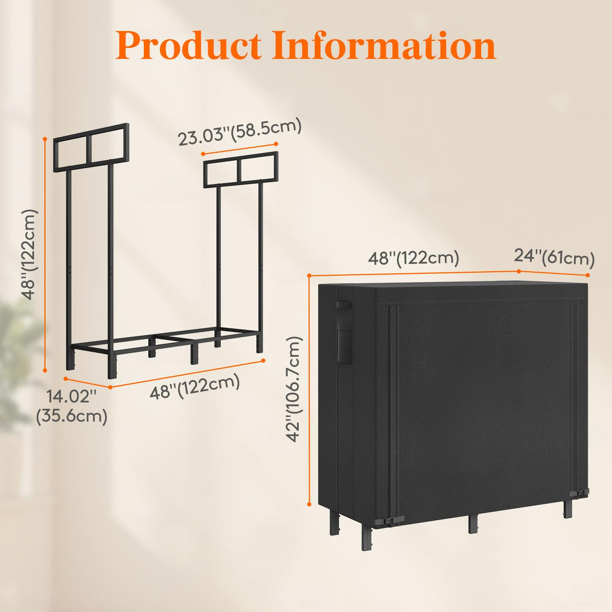 Lifewit firewood rack cover full view shows easy access and protection.