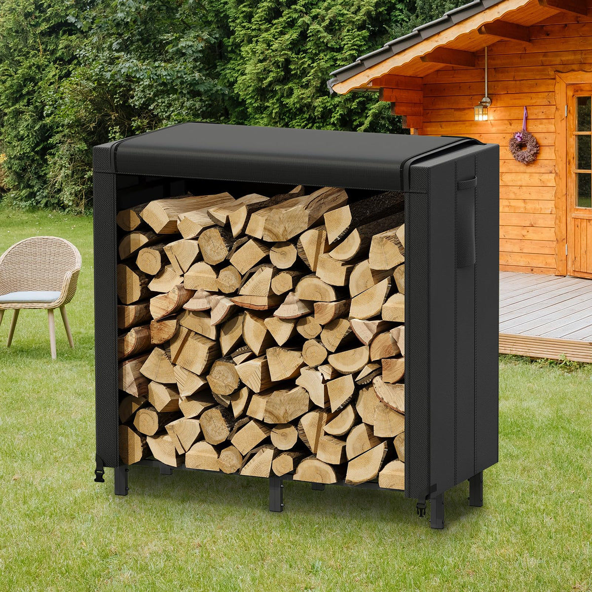 Lifewit firewood rack cover double-sided zipper enables easy opening.