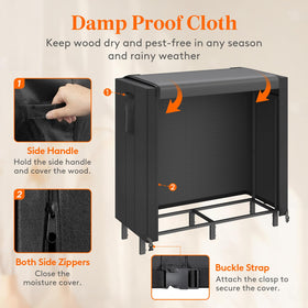 Lifewit firewood rack side pocket highlights extra storage for gloves.