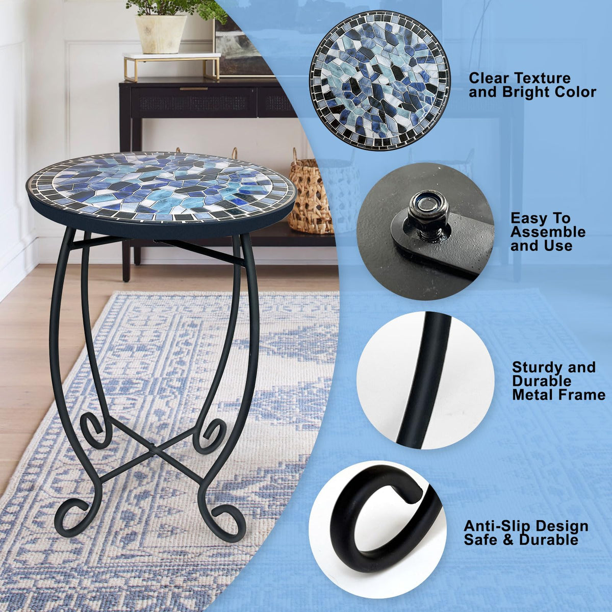 LIFFY black scrollwork metal base providing sturdy support and timeless style for versatile indoors