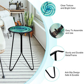 LIFFY table top features blue whirl pattern for artistic flair