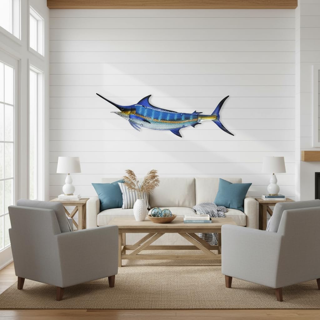 LIFFY large marlin wall art measures 36 by 14 inches for impact.