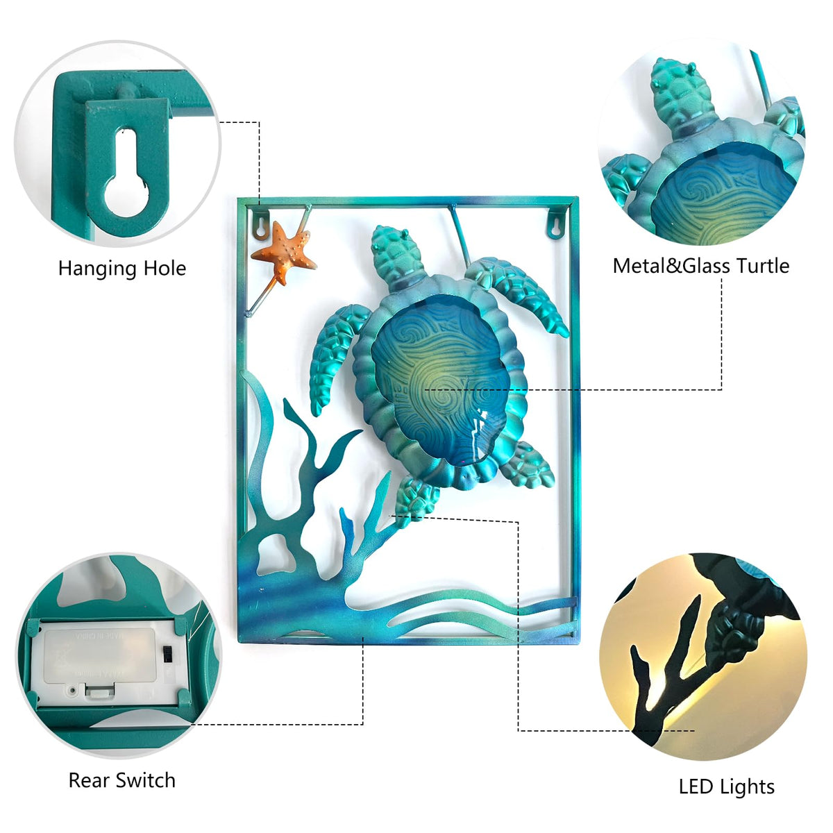 LIFFY LED-lit turtle wall art glows at night