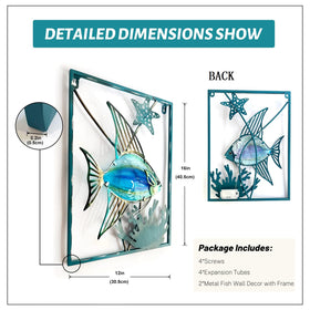 LIFFY blue fish wall art features glass body for a coastal glow at night