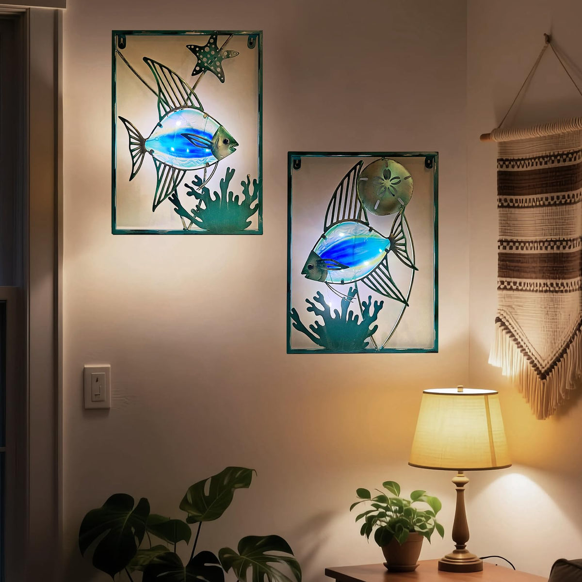 LIFFY LED lighting creates colorful reflections inside glass panels after dusk