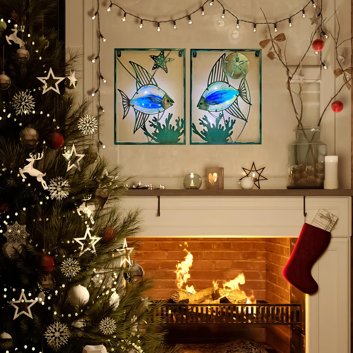 LIFFY blue fish art enhances porches, gardens, or pool areas with flair
