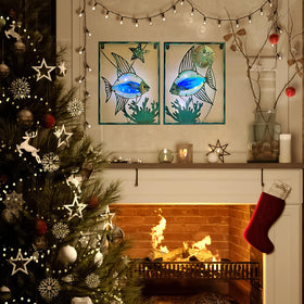 LIFFY blue fish art enhances porches, gardens, or pool areas with flair