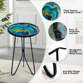 LIFFY metal-frame round table with curved legs on a porch
